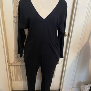 Anthropologie Womens Stretch Lounge Jumpsuit Black Size XS long sleeve pockets